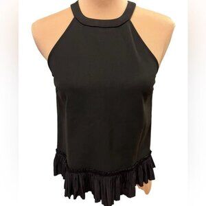 Elizabeth and James Black Top Silk Pleated Raw Edge Hem Sheer Back Size XXS